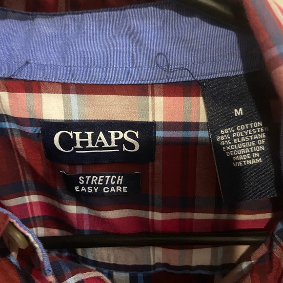 Chaps Easy Care Stretch button down Medium pink Red Blue. - Picture 2 of 5
